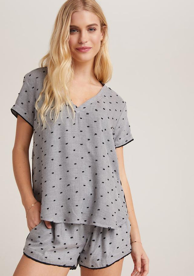 Bella Dahl - Sleep V-Tee + Short Set in Heather Grey