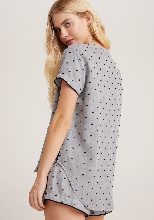 Bella Dahl - Sleep V-Tee + Short Set in Heather Grey