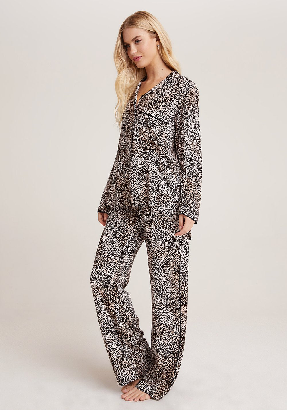 Bella Dahl - Sleep Shirt + Wide Leg Pant Set in Golden Leopard