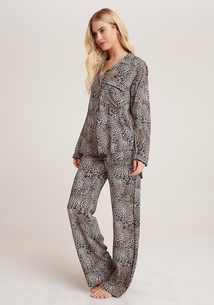 Bella Dahl - Sleep Shirt + Wide Leg Pant Set in Golden Leopard