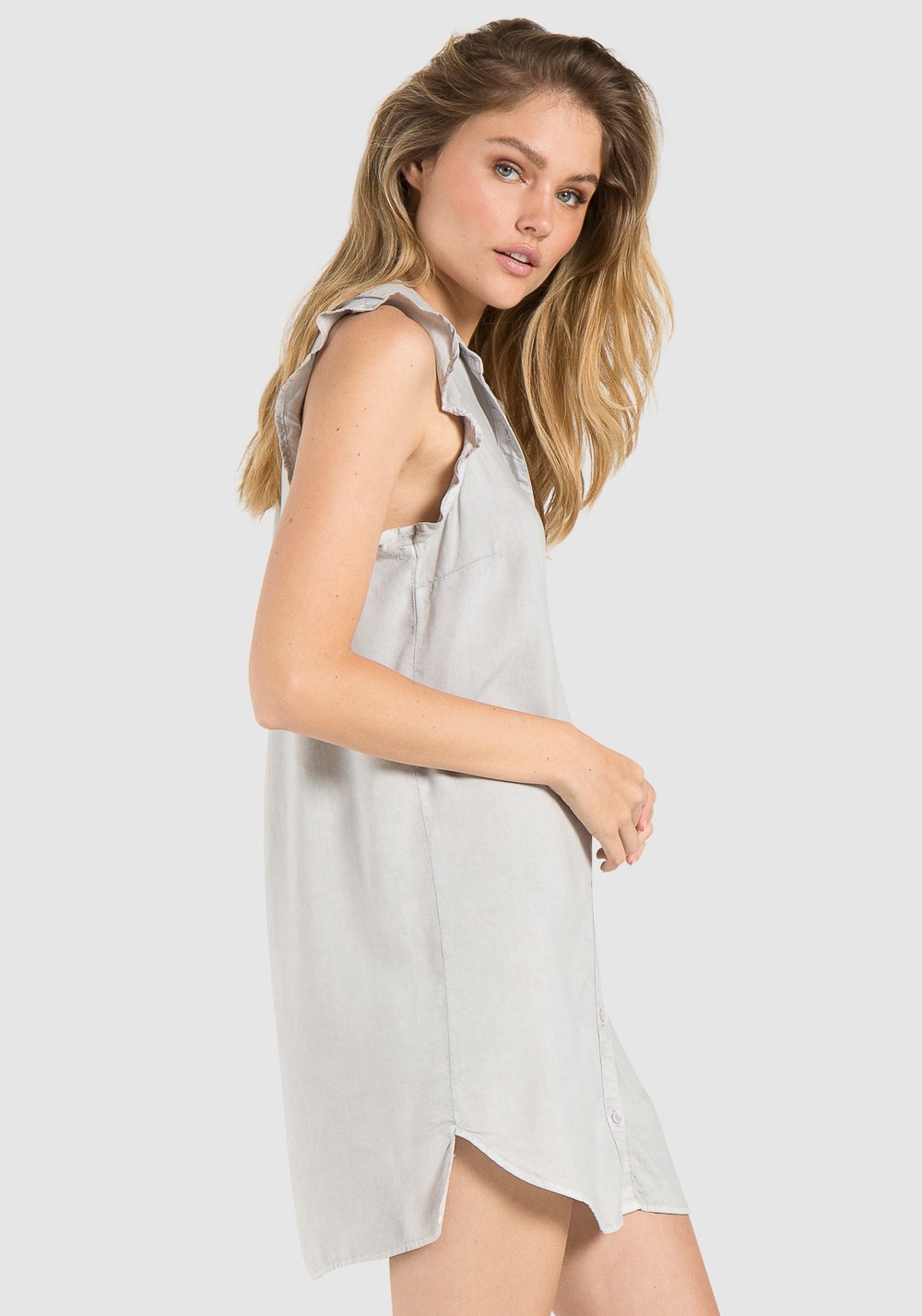 Bella Dahl- S/L Ruffle Shirt Dress Grey Pearl