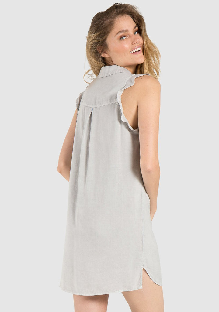 Bella Dahl- S/L Ruffle Shirt Dress Grey Pearl
