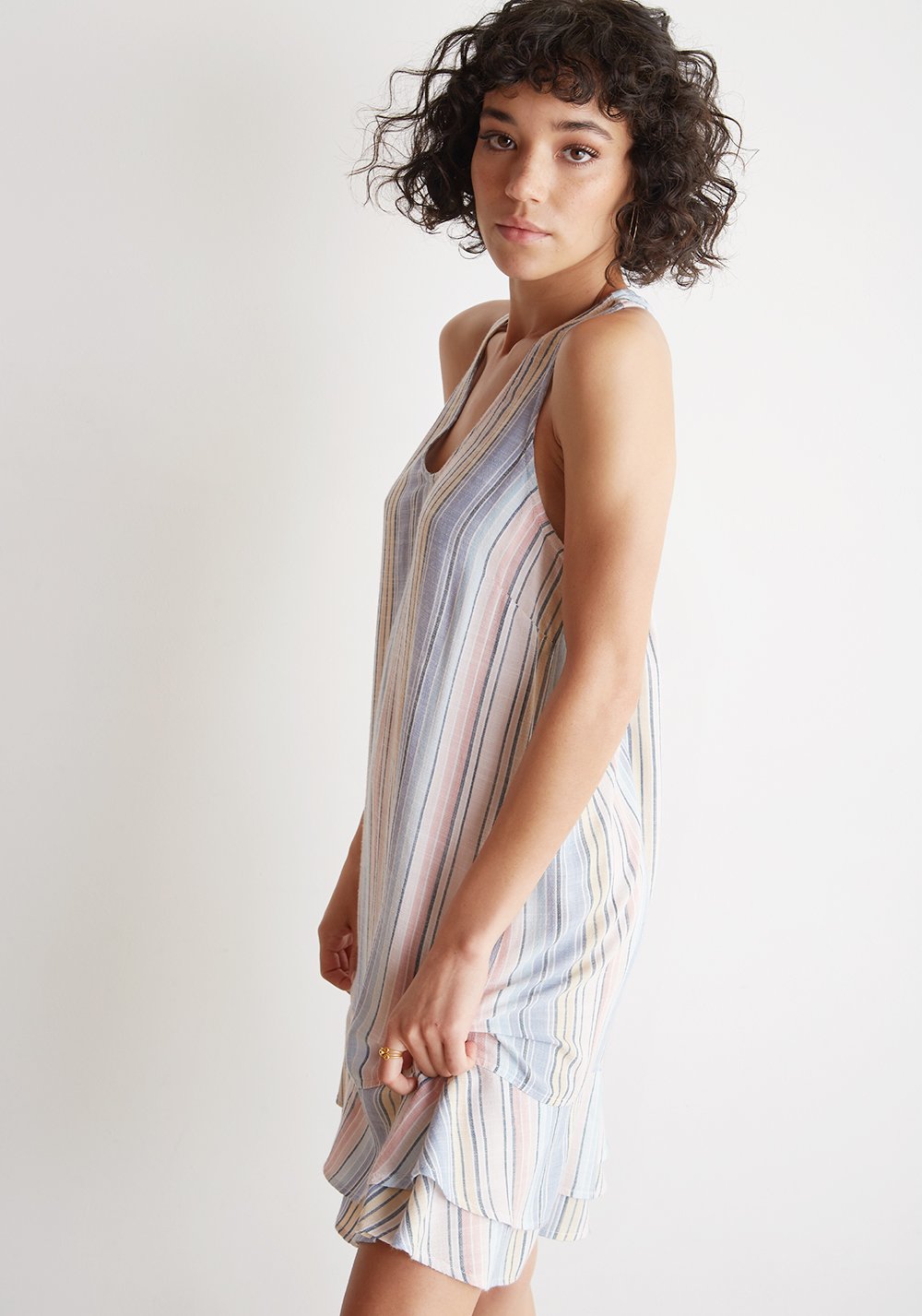 Bella Dahl - Ruffle Tiered Tank Dress Ombre Horizon Stripe