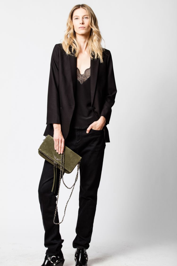 Zadig & Voltaire - Rock Suede Paten Clutch in Khaki – Blond
