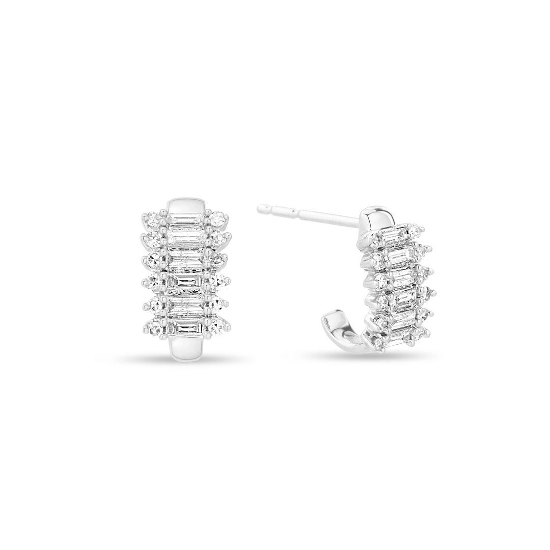 Adina - Stack Baguette J Hoops in Silver