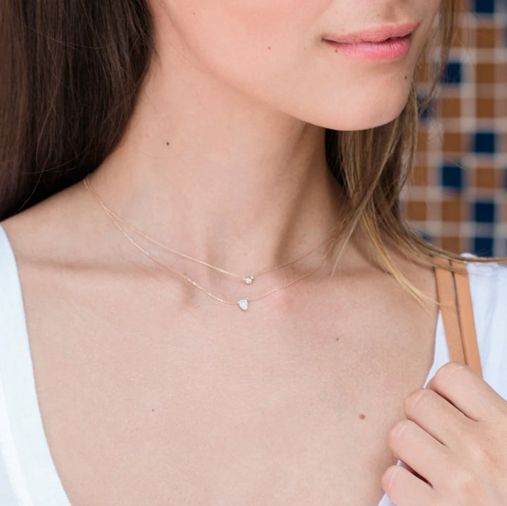 Adina - Super Tiny Solid Pave Teardrop Necklace in Y14k