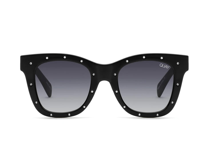 Quay Sunglasses - After Hours Rhinestone in Black Silver/Smoke Lens