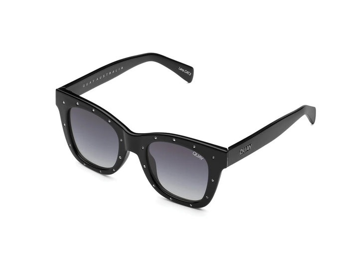 Quay Sunglasses - After Hours Rhinestone in Black Silver/Smoke Lens