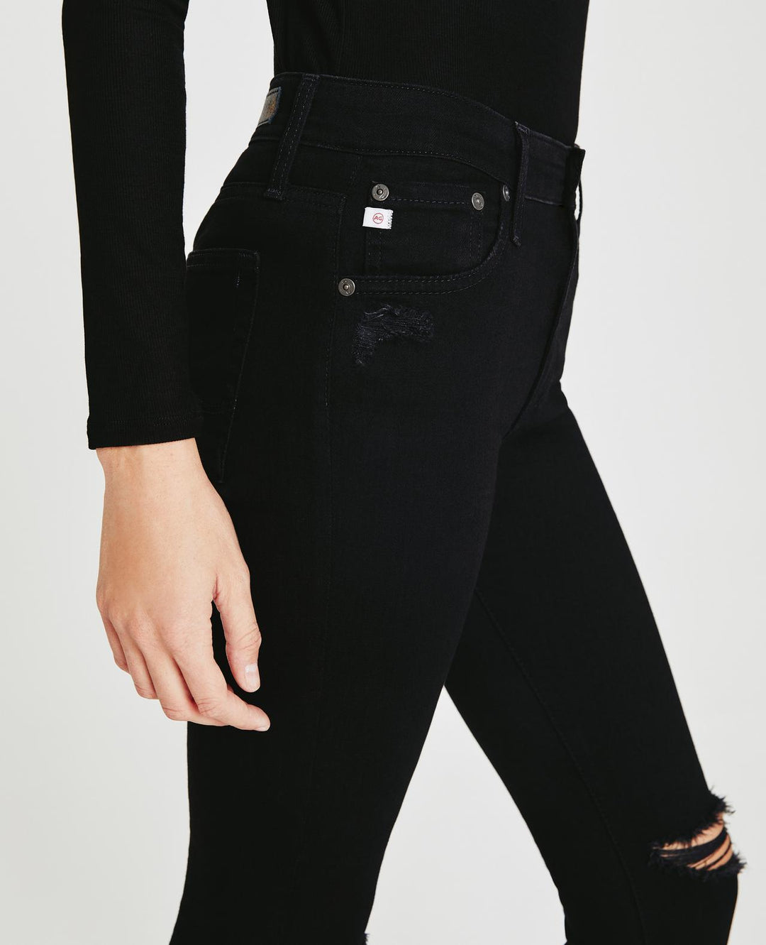 AG - Farrah Skinny Ankle in 1 Year Midnight Black Destruct Denim