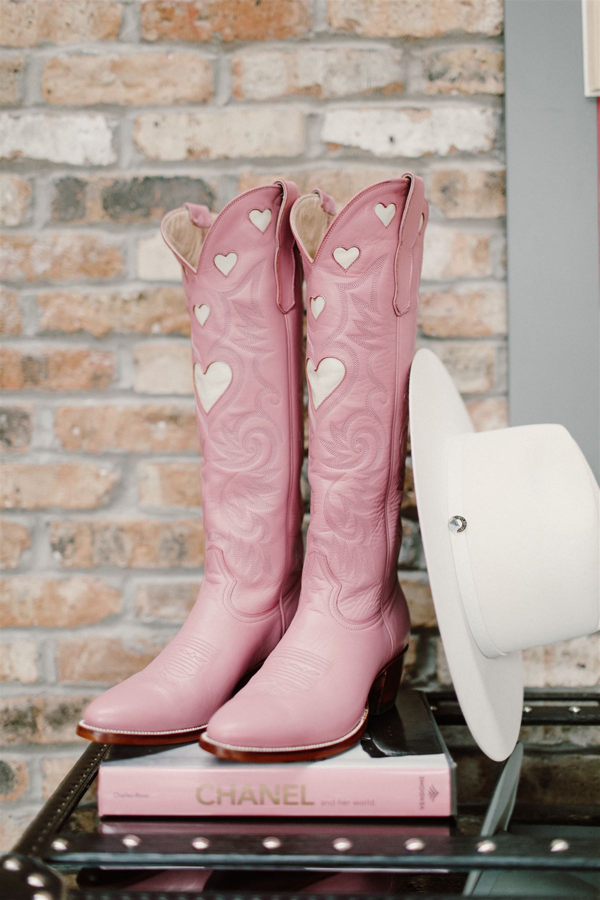 Pink Iridescent Heart Cowgirl Boots - Lola + The Boys Shoes