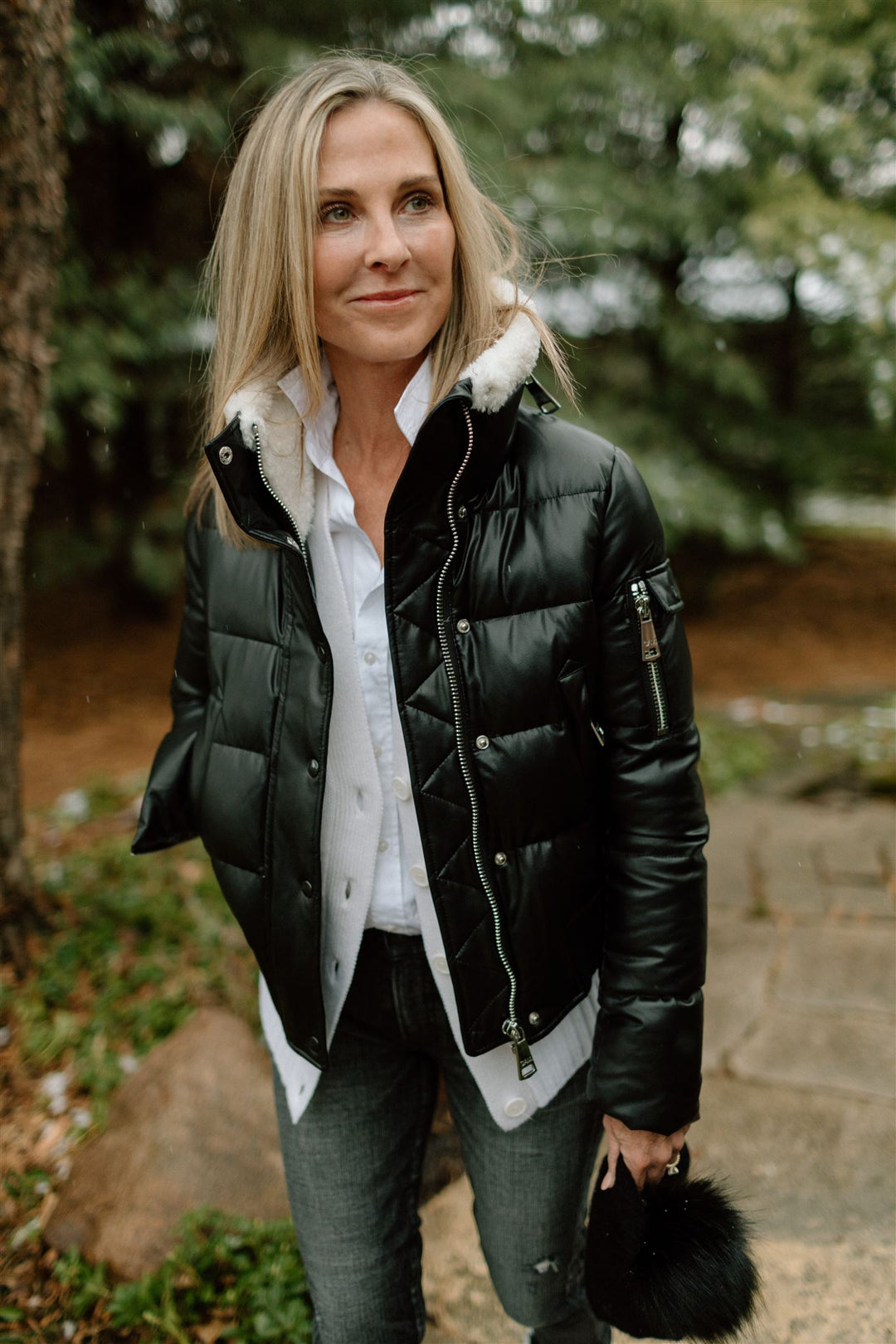 Allegra Sam Leather Puffer SAM Vegan Leather Allegra In Black