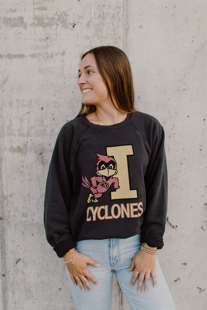 Retro Sport x Blond Genius - Iowa State Cyclones 'I' Crewneck Sweatshirt in Vintage Black