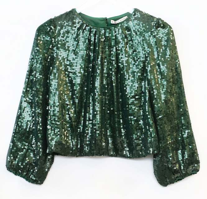 Alice + Olivia - Avila Sequin Crewneck Top in Basil