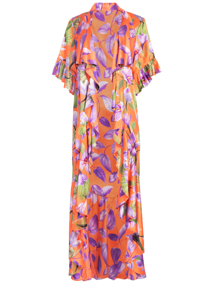ALICE + OLIVIA - Dandi Reversible Long Ruffle Kimono in Floral Palm Coral/Multi Default
