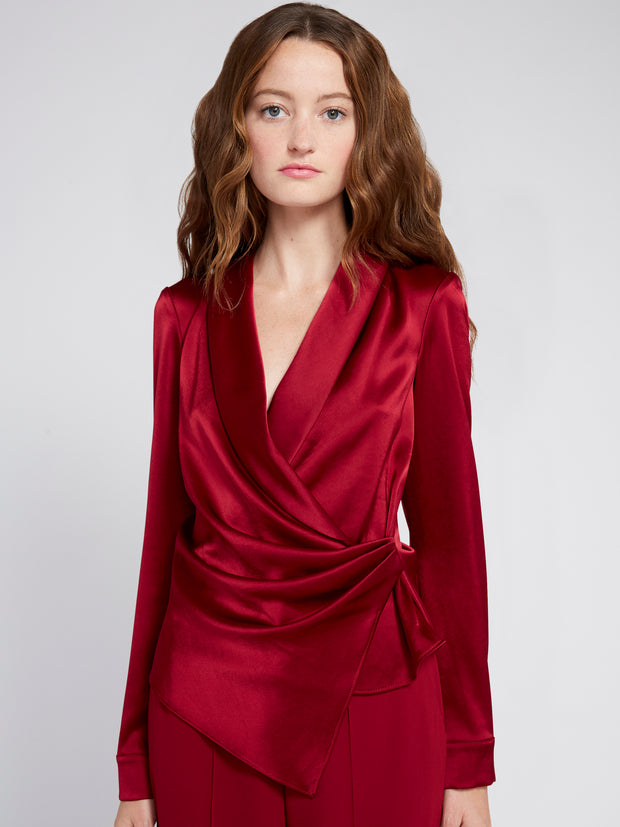 ALICE + OLIVIA - Aurora Dropshawl Collar Rollcuff Wrap Top Bordeaux