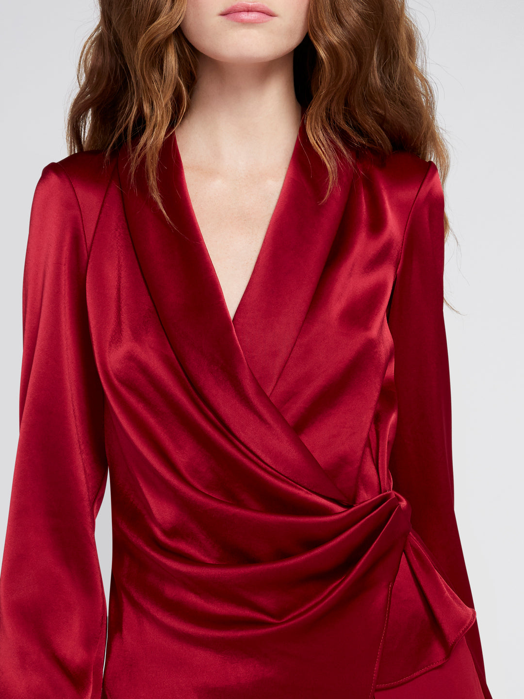 ALICE + OLIVIA - Aurora Dropshawl Collar Rollcuff Wrap Top Bordeaux