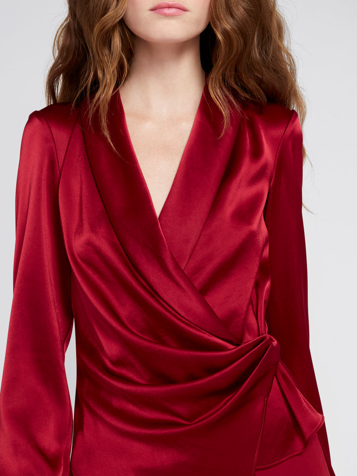 ALICE + OLIVIA - Aurora Dropshawl Collar Rollcuff Wrap Top Bordeaux