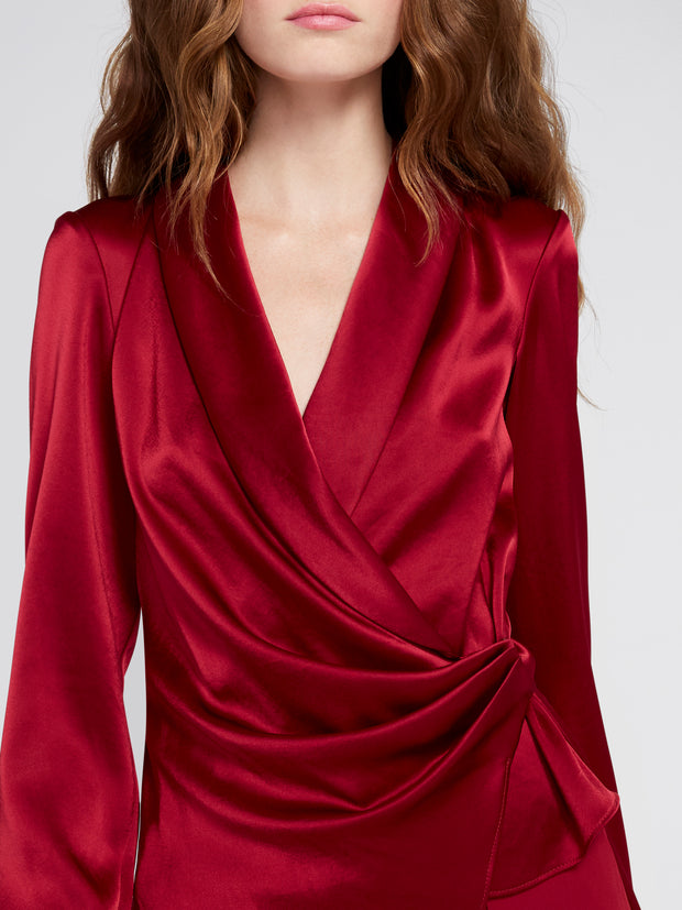ALICE + OLIVIA - Aurora Dropshawl Collar Rollcuff Wrap Top Bordeaux