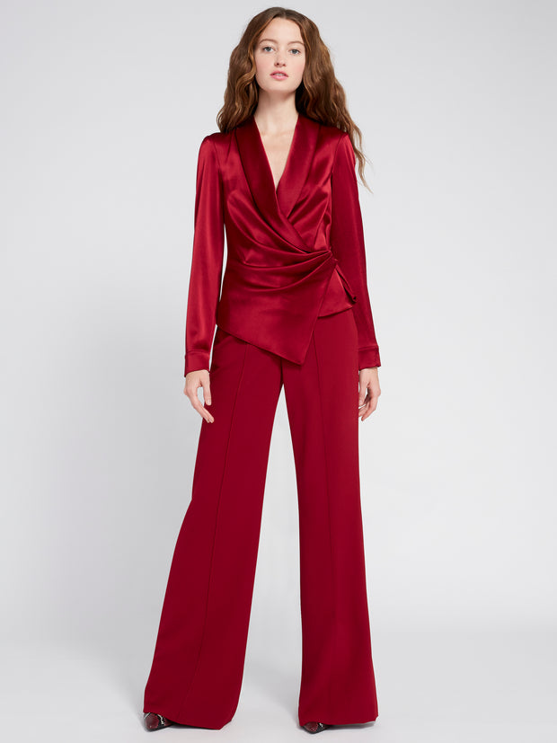 ALICE + OLIVIA - Aurora Dropshawl Collar Rollcuff Wrap Top Bordeaux
