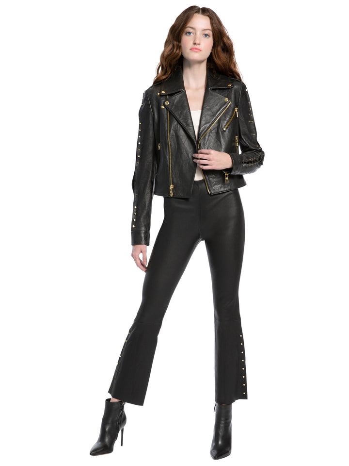 ALICE + OLIVIA- Cody Leather Metal Bar Jacket Black/Gold Default