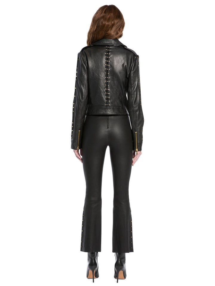 ALICE + OLIVIA- Cody Leather Metal Bar Jacket Black/Gold Default