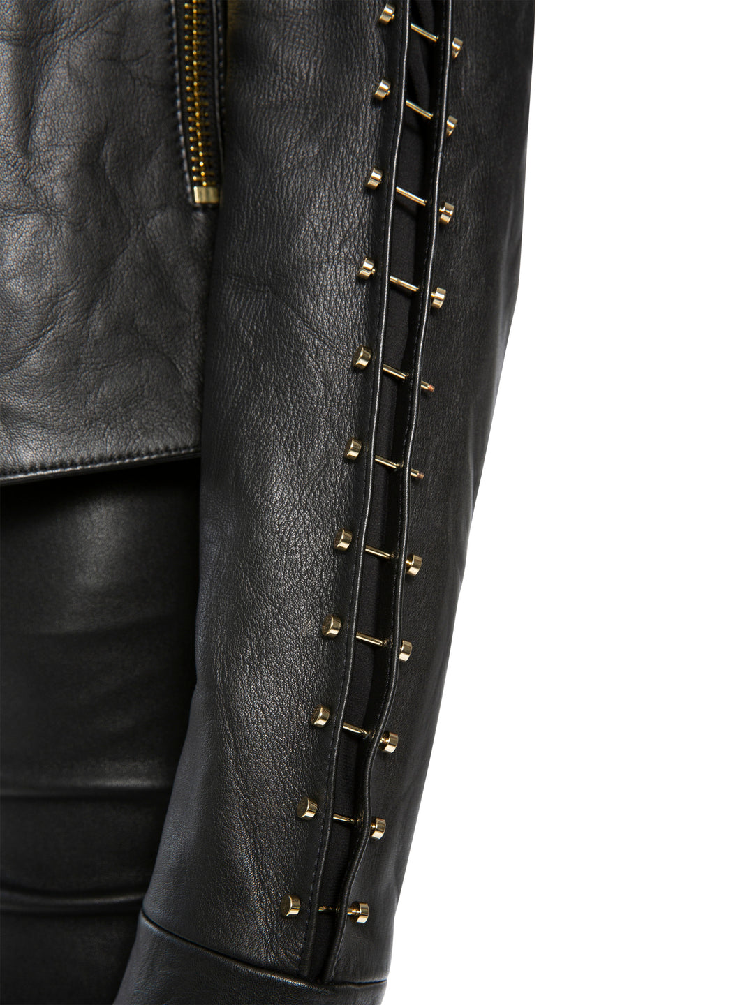 ALICE + OLIVIA- Cody Leather Metal Bar Jacket Black/Gold