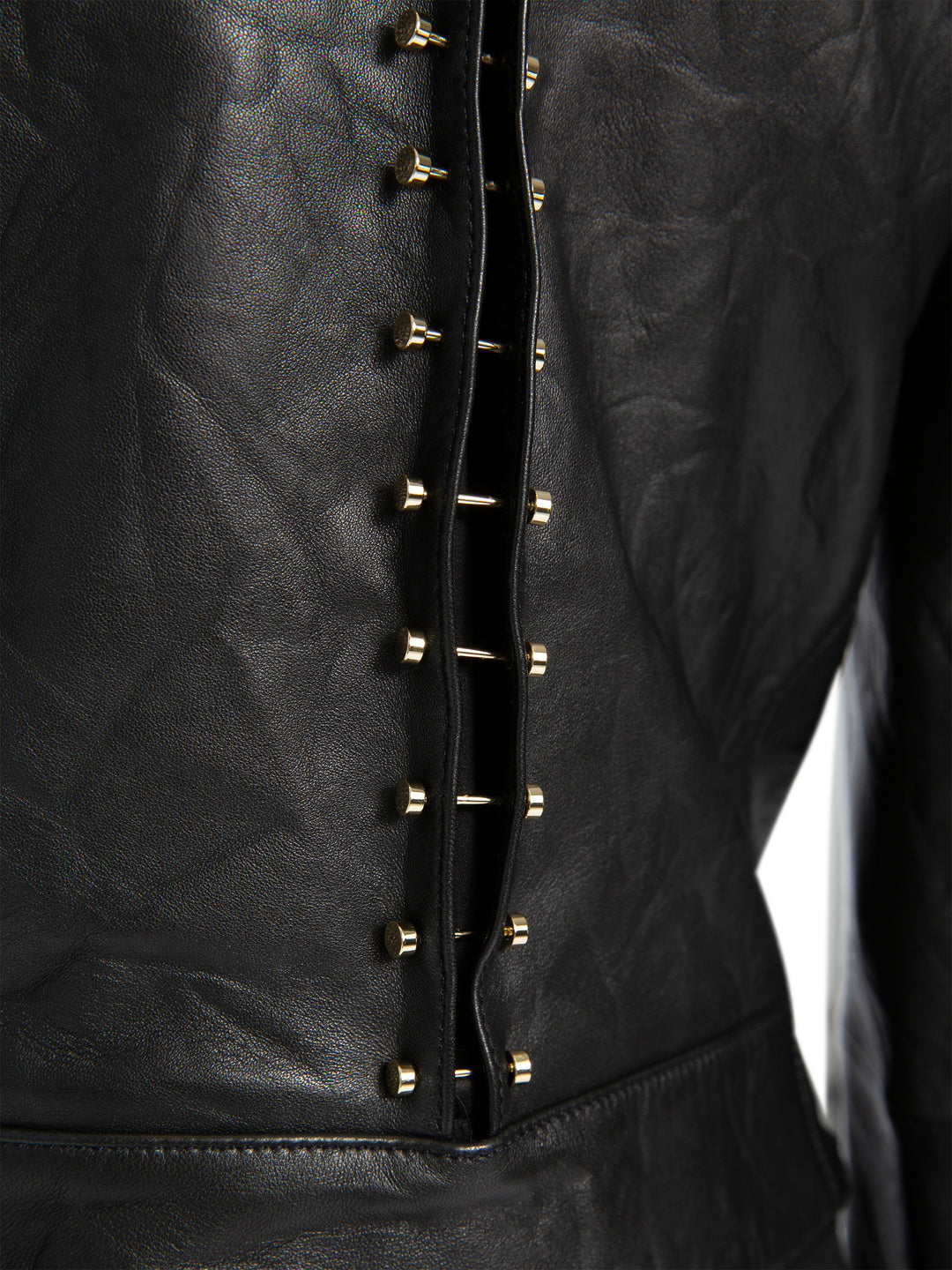ALICE + OLIVIA- Cody Leather Metal Bar Jacket Black/Gold
