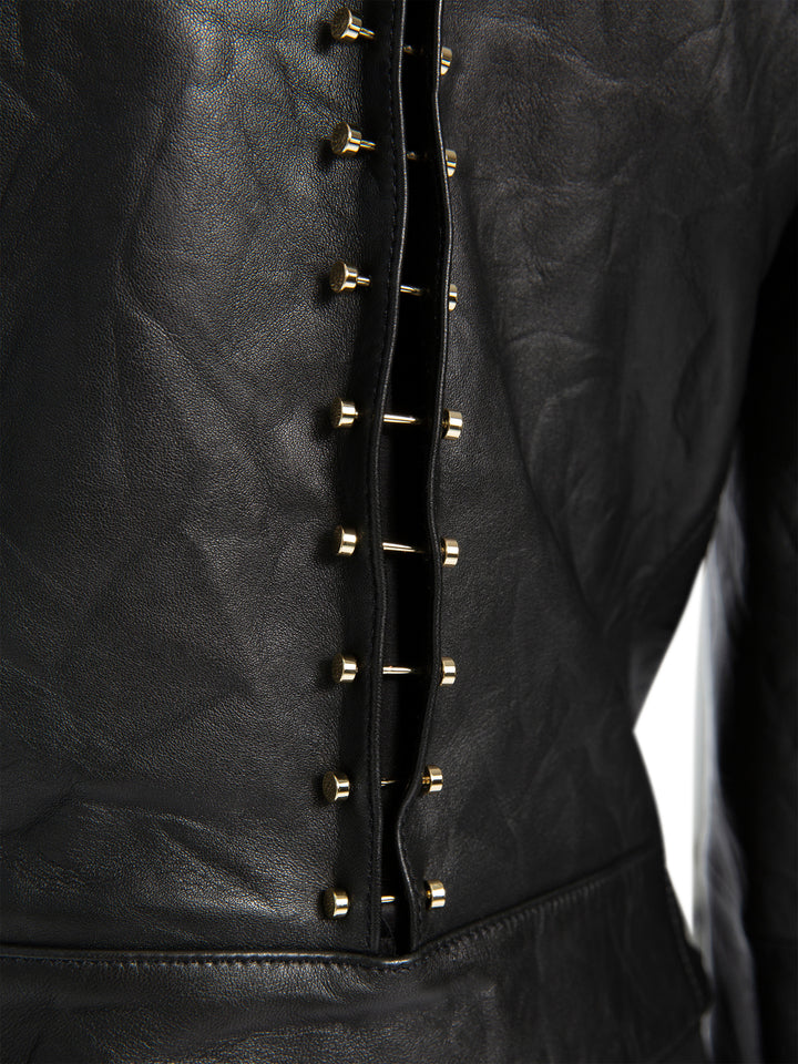 ALICE + OLIVIA- Cody Leather Metal Bar Jacket Black/Gold