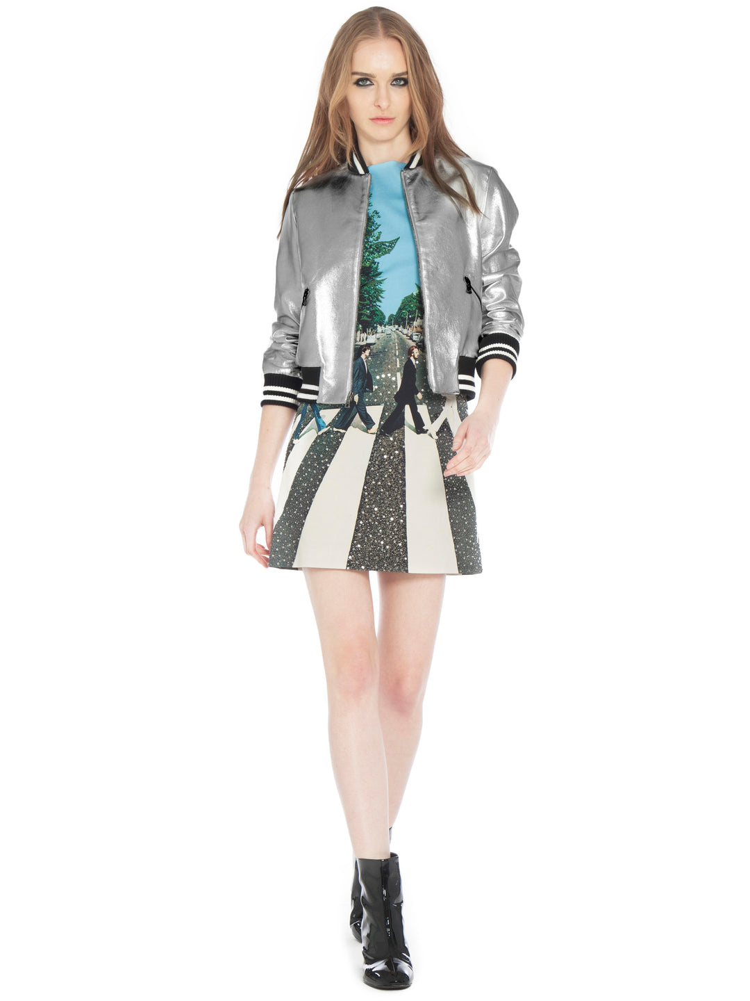 Alice + Olivia - Demia Leather Crop Bomber Jacket