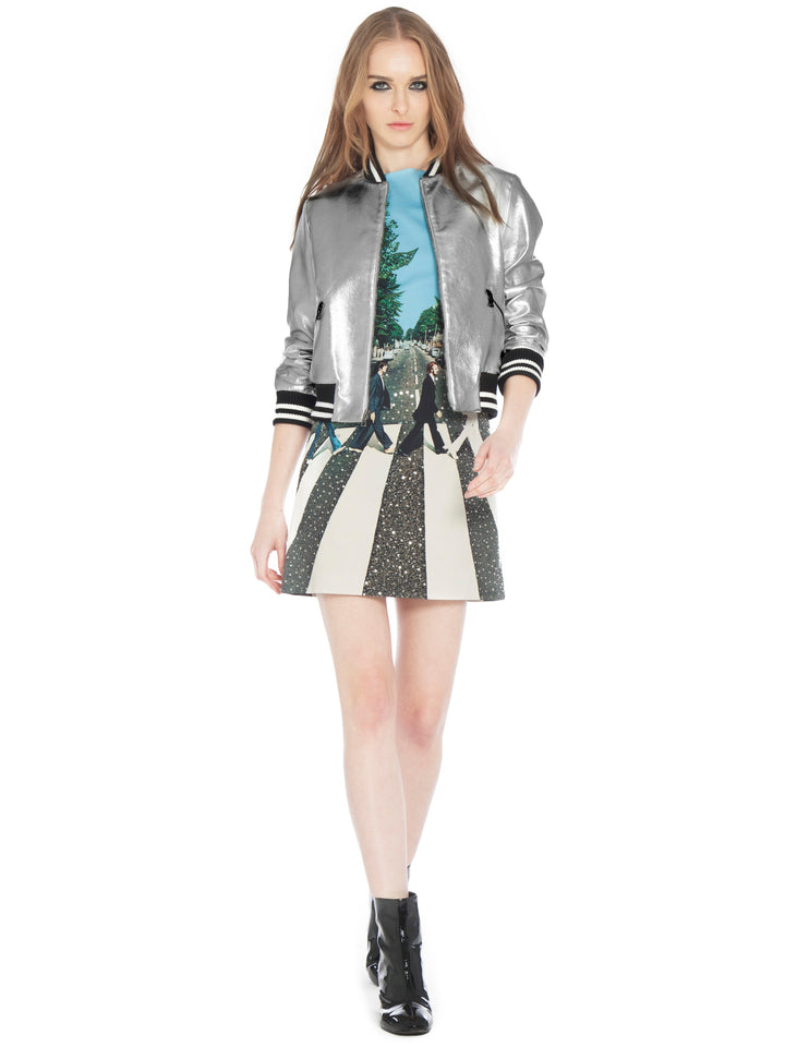 Alice + Olivia - Demia Leather Crop Bomber Jacket