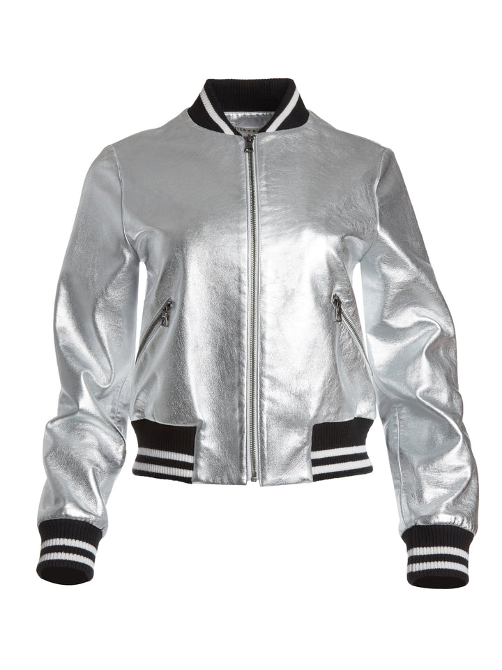 Alice + Olivia - Demia Leather Crop Bomber Jacket