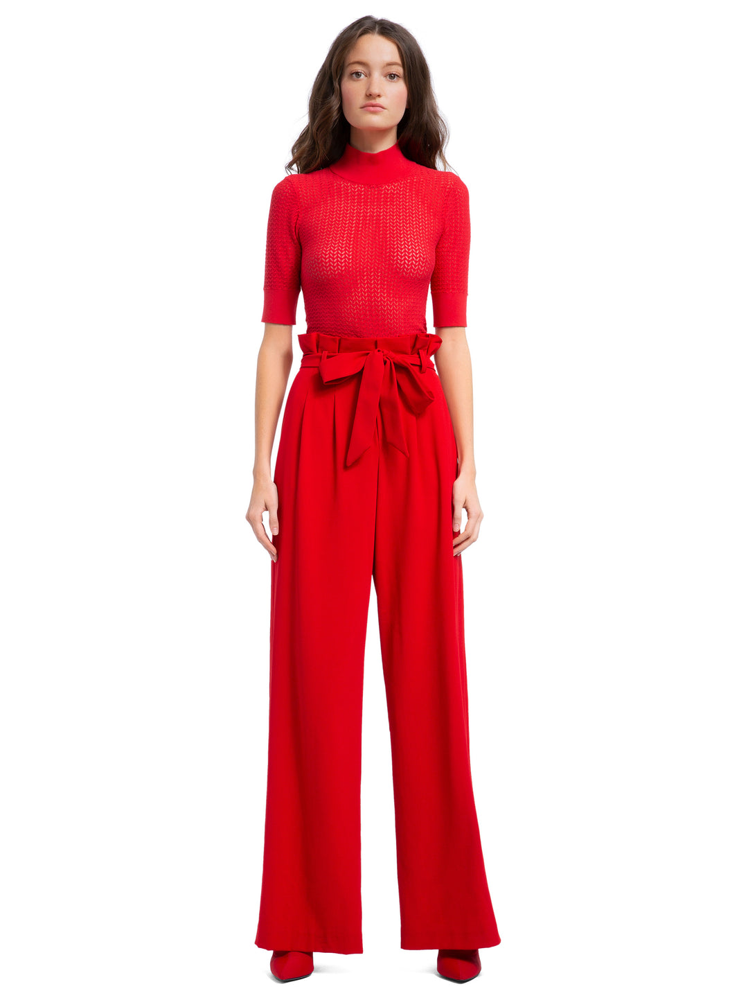 Alice + Olivia- Farrel Paper Bag Pleated Pants in Cherry