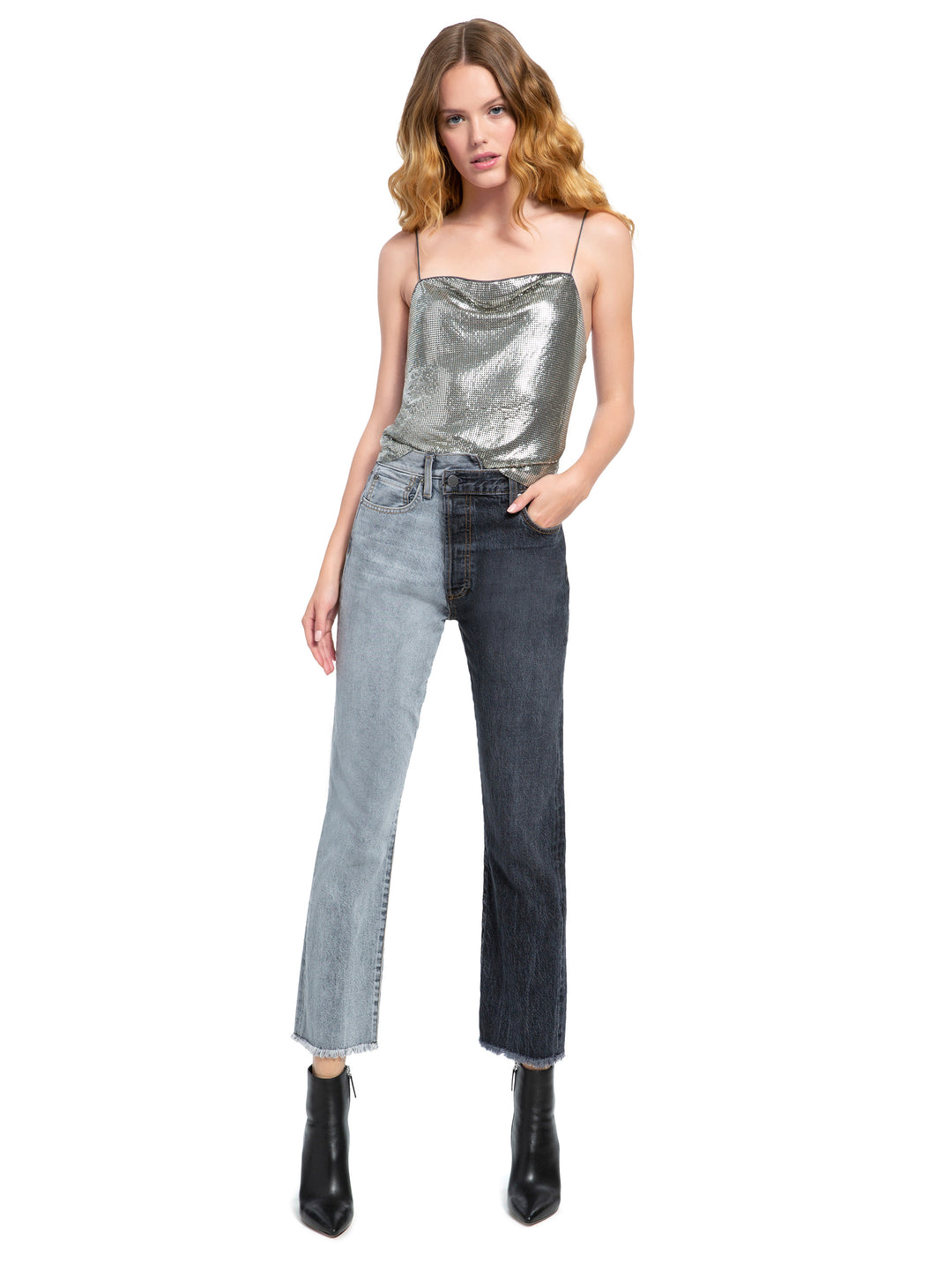 ALICE + OLIVIA- Harmon Chainmail Drpy Slip Tank