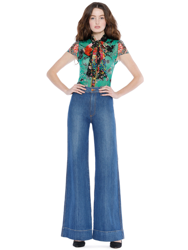 ALICE + OLIVIA - Jeannie Bow Cap Sleeve Buttondown