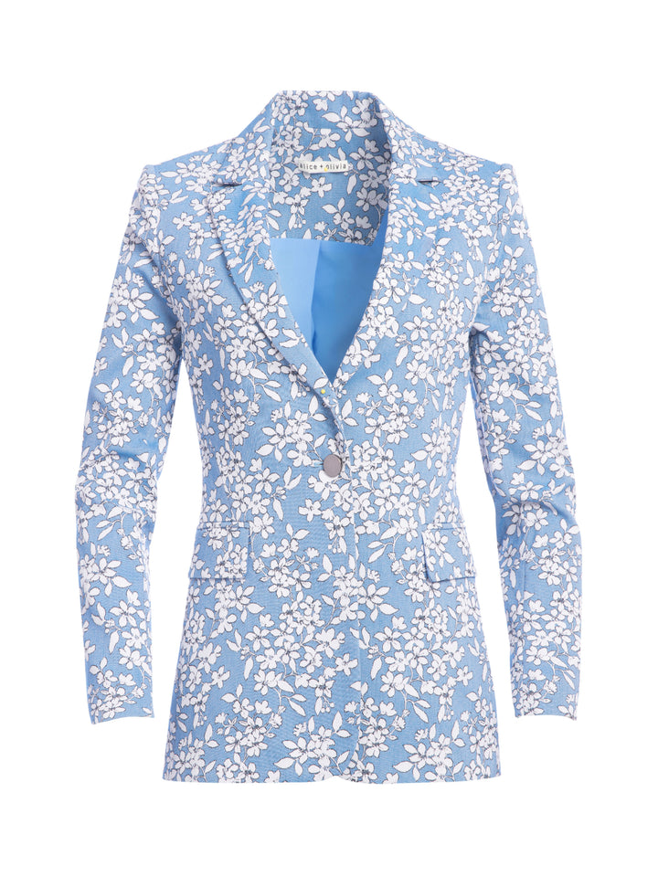 ALICE + OLIVIA - Macey Printed Notch Collar Blazer in Cornflower/White