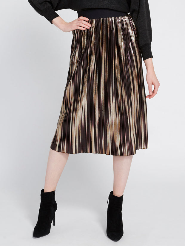 ALICE + OLIVIA- Mikaela Midlength Pleated Skirt Gold Multi