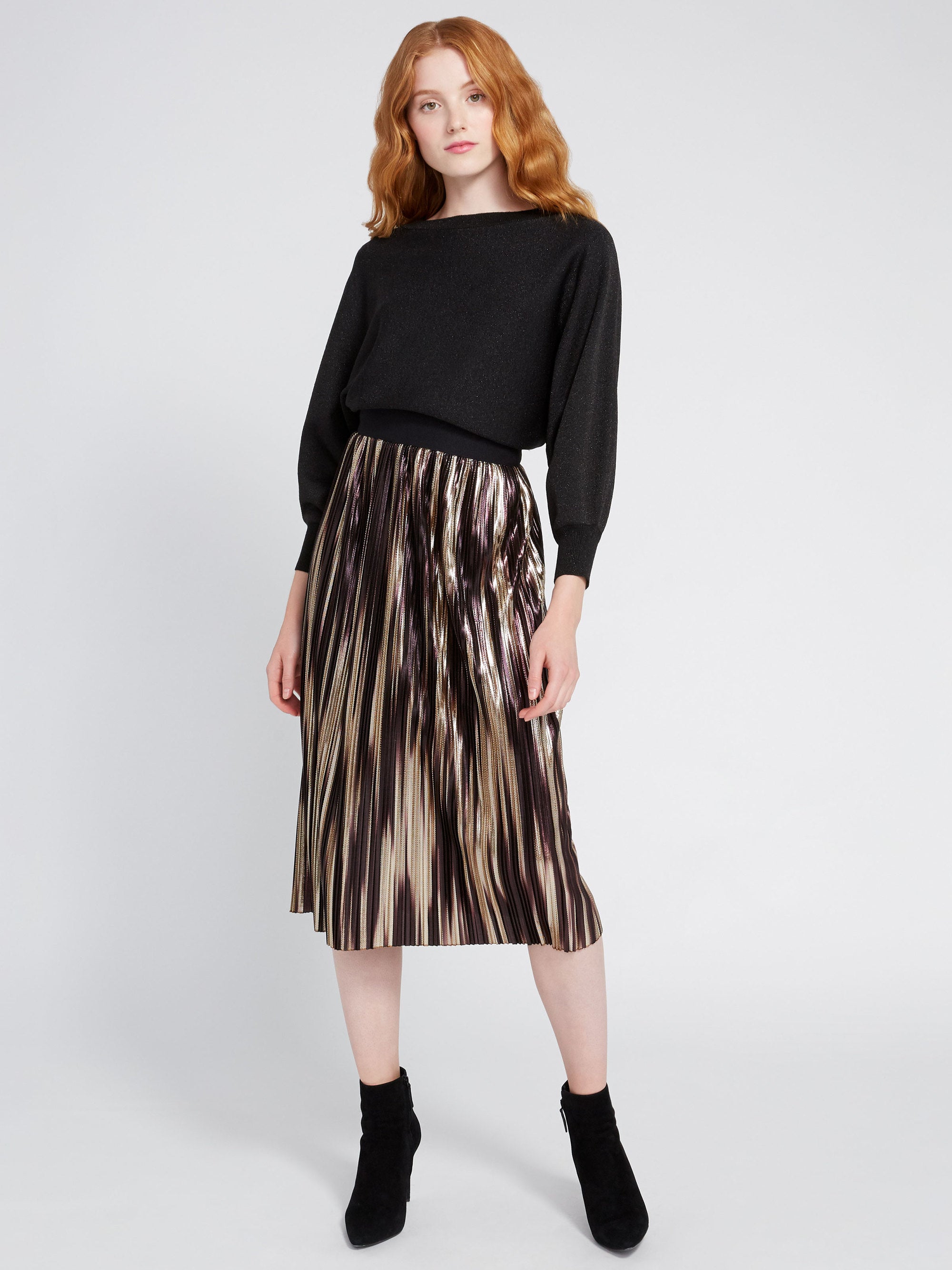Alice and olivia gold pleated skirt clearance