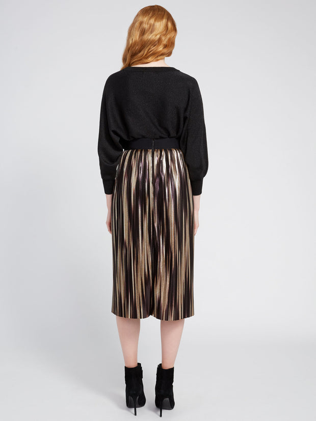 ALICE + OLIVIA- Mikaela Midlength Pleated Skirt Gold Multi