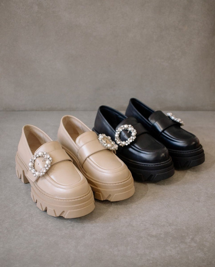 Alohas - Trailblazer Crystal Ivory/Beige Leather Loafers Shoes