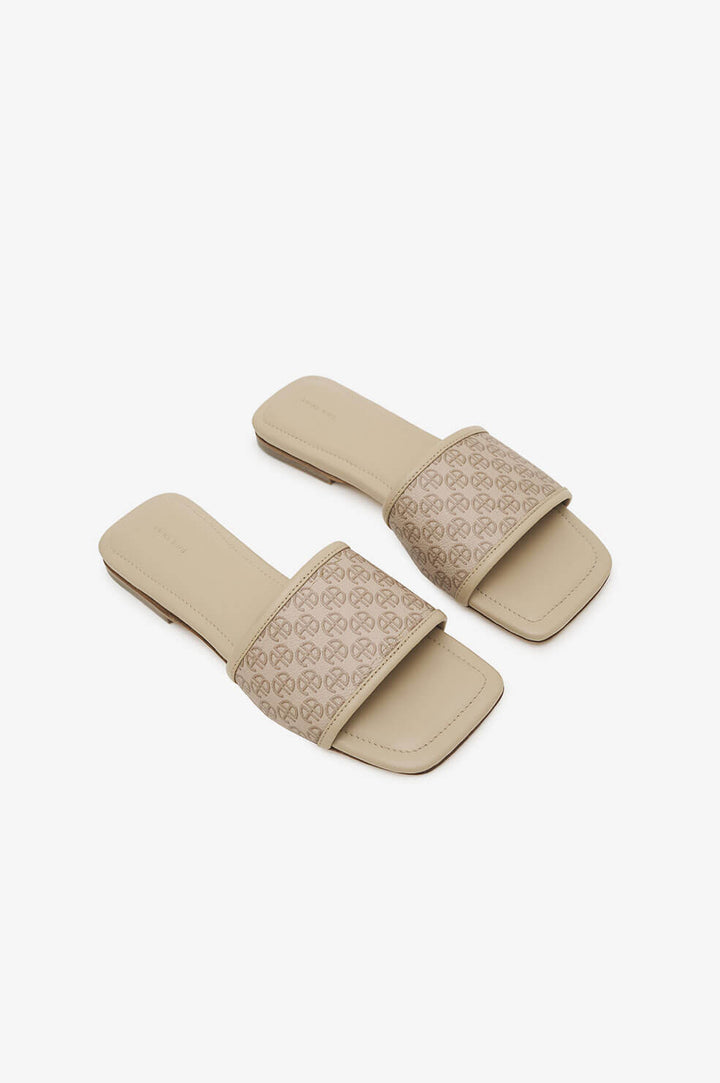 Anine Bing - Ria Slides in Beige Monogram Print Shoes