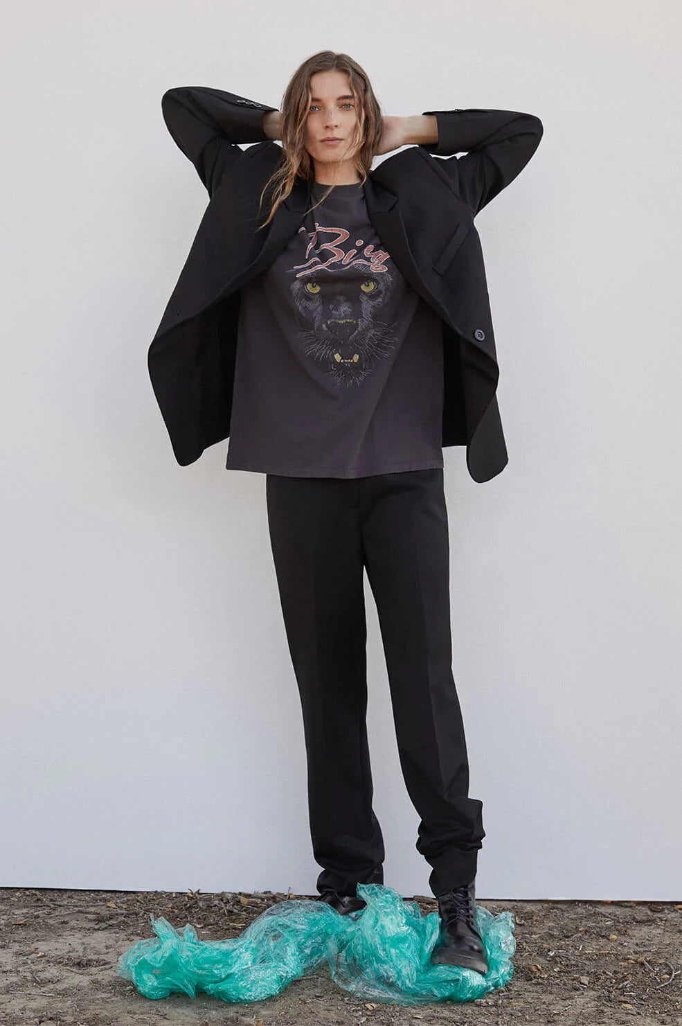 Anine Bing - Walker Tee Panther in Vintage Black Tops