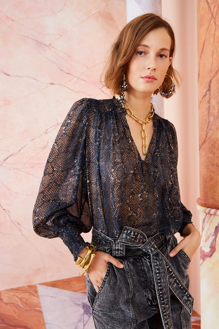Ulla Johnson - Anita Blouse in Midnight Python