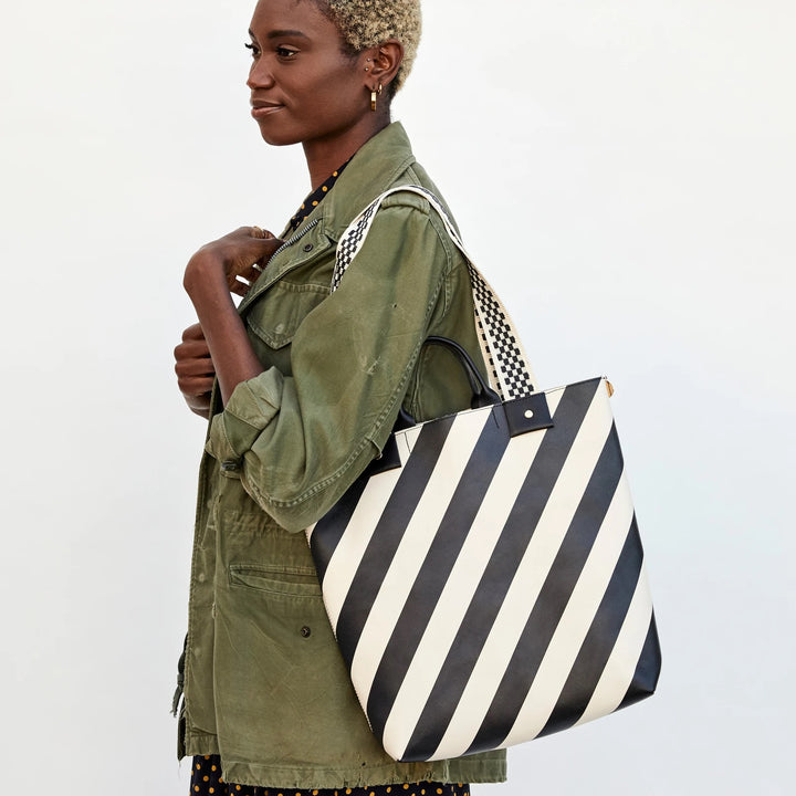 Clare V. - Annie Tote in Black & Cream Striped