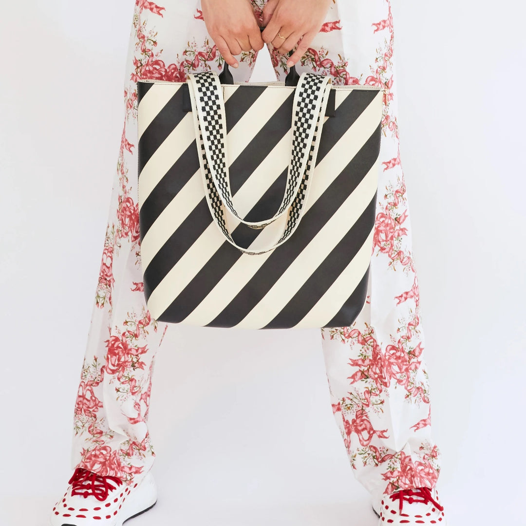 Clare V. - Annie Tote in Black & Cream Striped