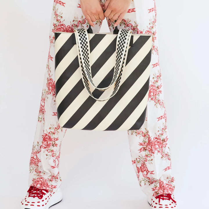 Clare V. - Annie Tote in Black & Cream Striped