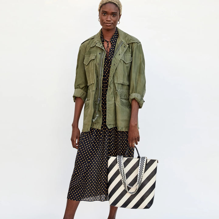 Clare V. - Annie Tote in Black & Cream Striped