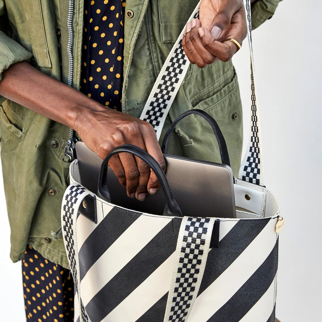 Clare V. - Annie Tote in Black & Cream Striped