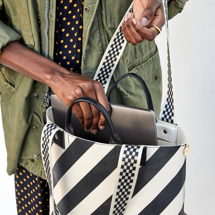 Clare V. - Annie Tote in Black & Cream Striped