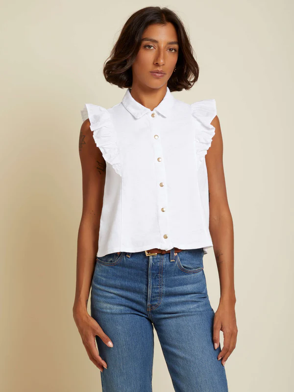 Nation LTD - Archer Ruffled Button Up Top in Optic White