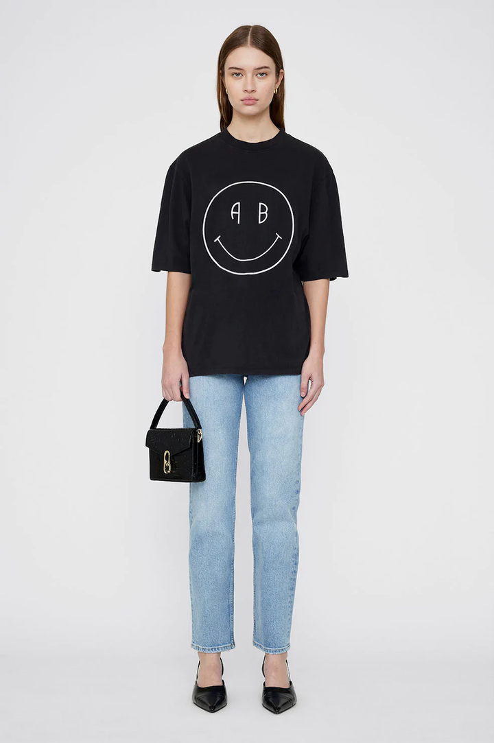 Anine Bing - Avi Smiley Tee in Vintage Black